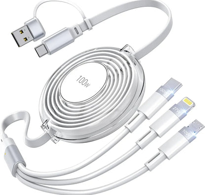 Cable de carga múltiple 3 en 1 retráctil 100 W Carga rápida USB C
